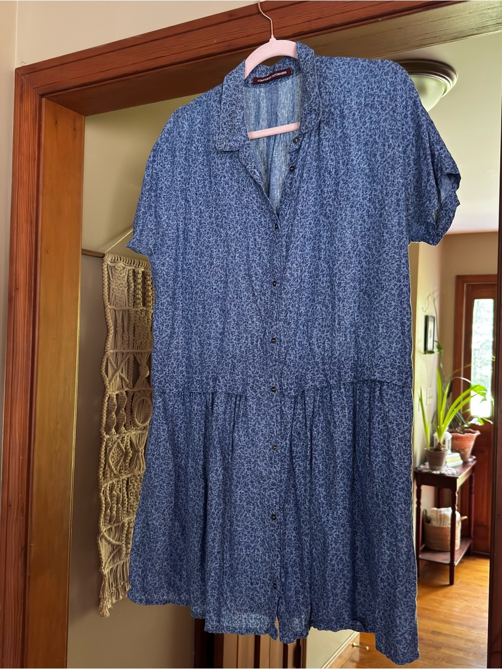 Comptoir des Cotonniers blue ditsy floral drop waist linen mini dress size M